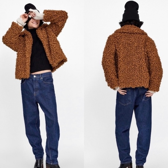 Zara Brown Curly/Shearling Jacket - Picture 2 of 3